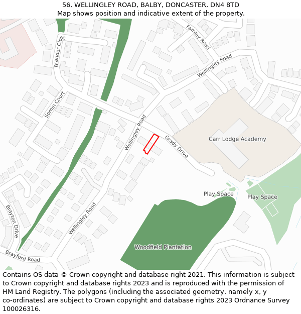 56, WELLINGLEY ROAD, BALBY, DONCASTER, DN4 8TD: Location map and indicative extent of plot