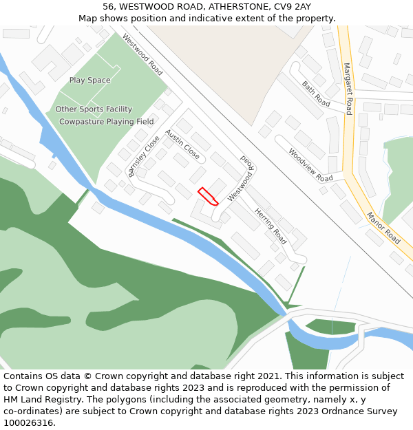 56, WESTWOOD ROAD, ATHERSTONE, CV9 2AY: Location map and indicative extent of plot