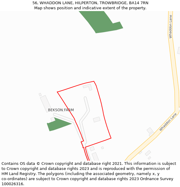 56, WHADDON LANE, HILPERTON, TROWBRIDGE, BA14 7RN: Location map and indicative extent of plot