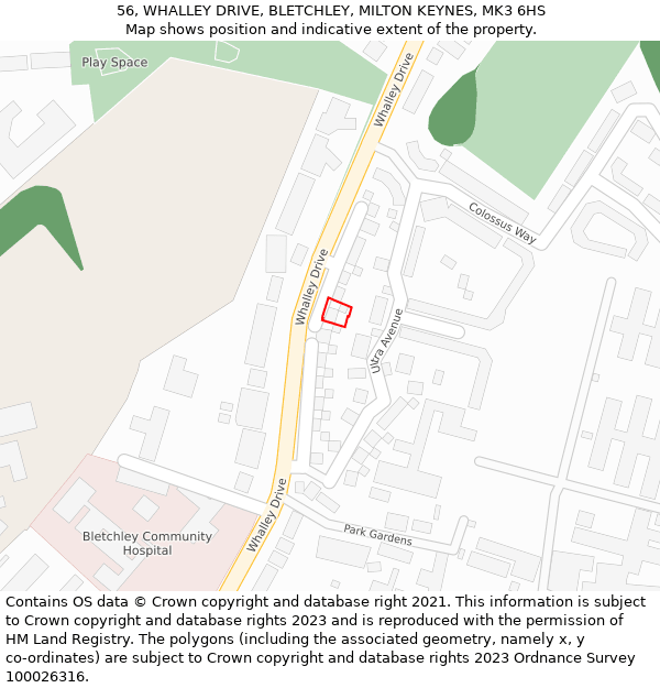 56, WHALLEY DRIVE, BLETCHLEY, MILTON KEYNES, MK3 6HS: Location map and indicative extent of plot