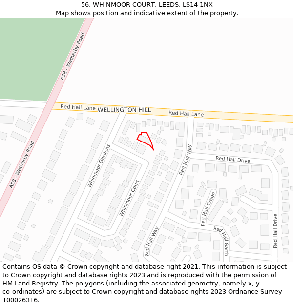 56, WHINMOOR COURT, LEEDS, LS14 1NX: Location map and indicative extent of plot