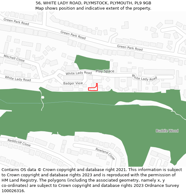 56, WHITE LADY ROAD, PLYMSTOCK, PLYMOUTH, PL9 9GB: Location map and indicative extent of plot