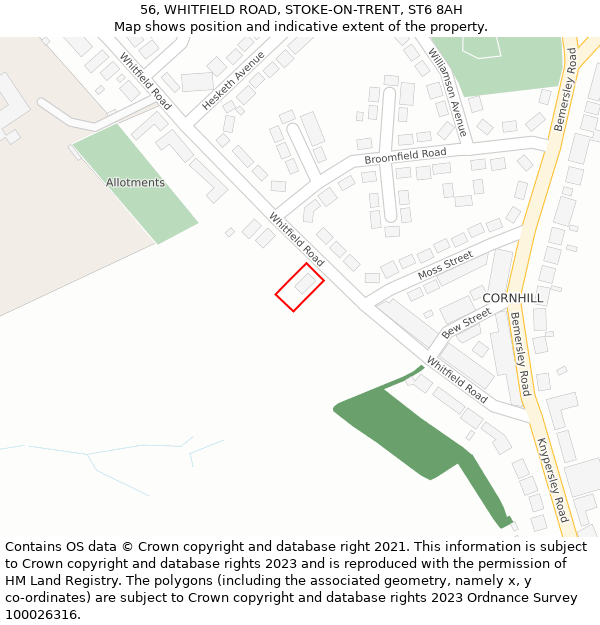 56, WHITFIELD ROAD, STOKE-ON-TRENT, ST6 8AH: Location map and indicative extent of plot