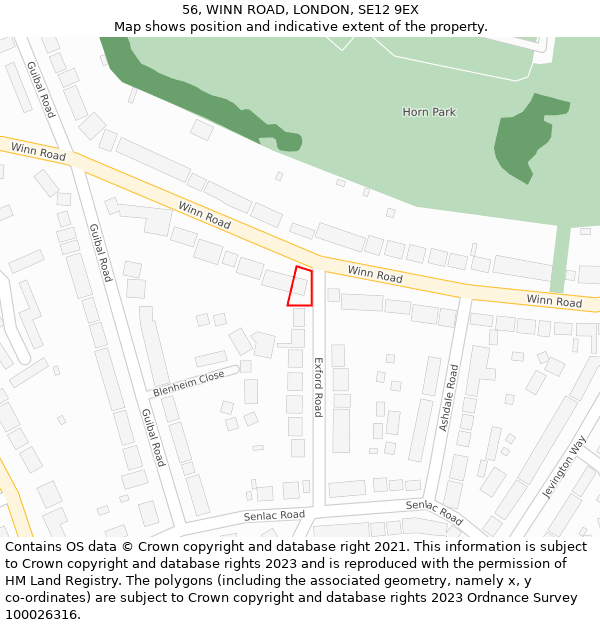 56, WINN ROAD, LONDON, SE12 9EX: Location map and indicative extent of plot