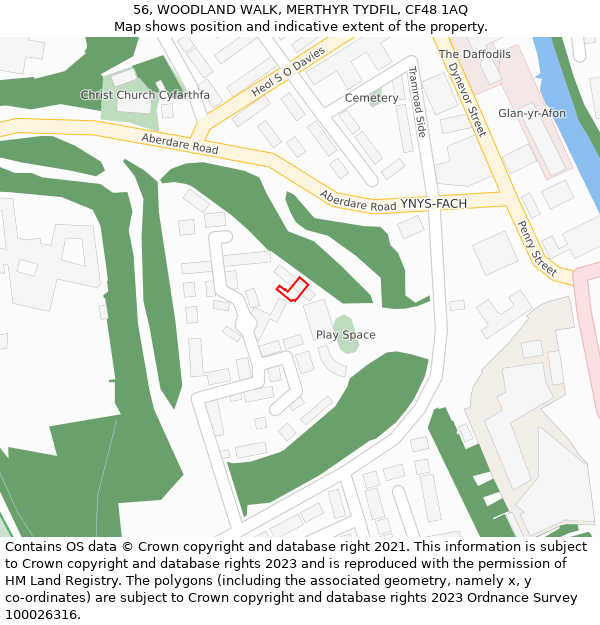 56, WOODLAND WALK, MERTHYR TYDFIL, CF48 1AQ: Location map and indicative extent of plot