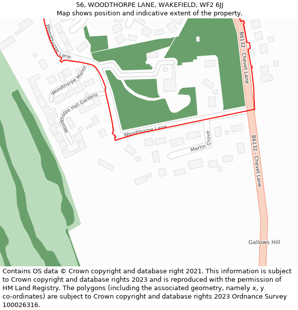 56, WOODTHORPE LANE, WAKEFIELD, WF2 6JJ: Location map and indicative extent of plot