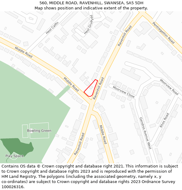 560, MIDDLE ROAD, RAVENHILL, SWANSEA, SA5 5DH: Location map and indicative extent of plot
