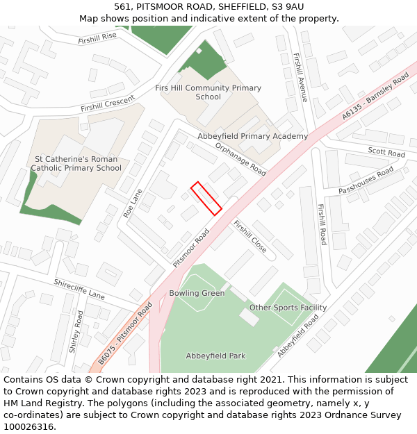 561, PITSMOOR ROAD, SHEFFIELD, S3 9AU: Location map and indicative extent of plot