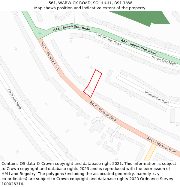 561, WARWICK ROAD, SOLIHULL, B91 1AW: Location map and indicative extent of plot