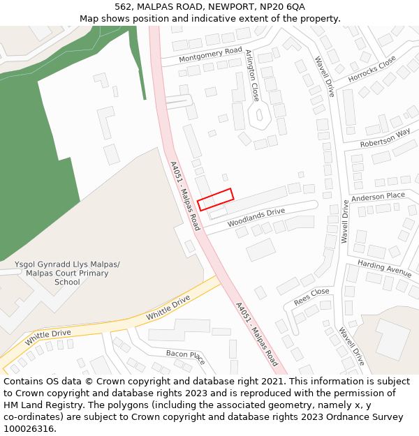 562, MALPAS ROAD, NEWPORT, NP20 6QA: Location map and indicative extent of plot