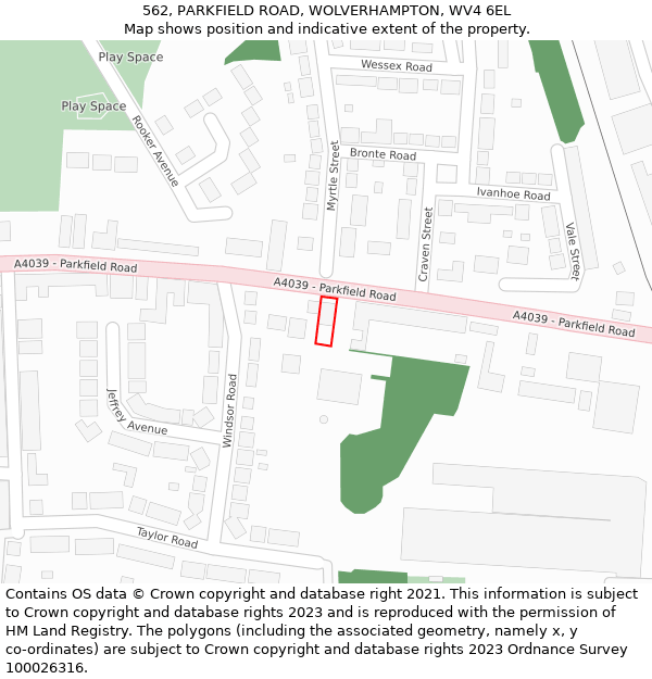 562, PARKFIELD ROAD, WOLVERHAMPTON, WV4 6EL: Location map and indicative extent of plot