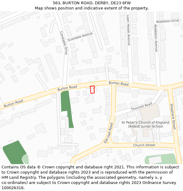 563, BURTON ROAD, DERBY, DE23 6FW: Location map and indicative extent of plot