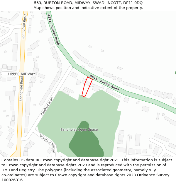 563, BURTON ROAD, MIDWAY, SWADLINCOTE, DE11 0DQ: Location map and indicative extent of plot