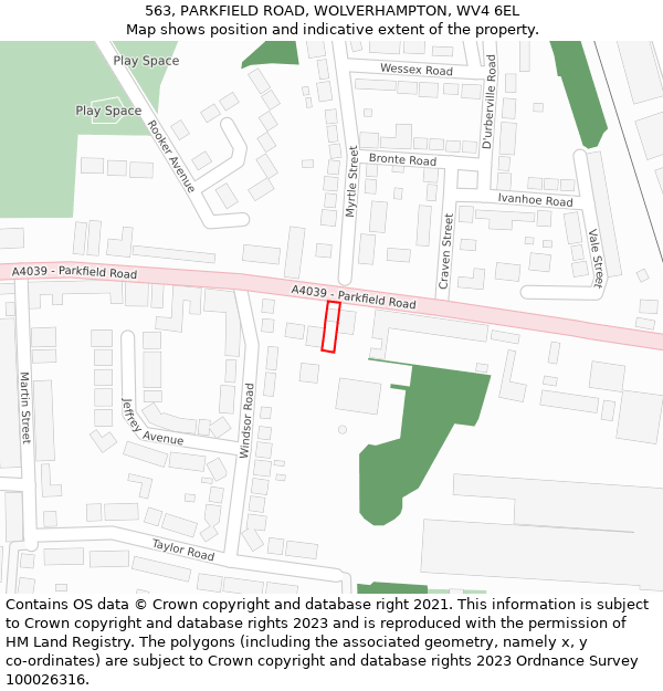 563, PARKFIELD ROAD, WOLVERHAMPTON, WV4 6EL: Location map and indicative extent of plot