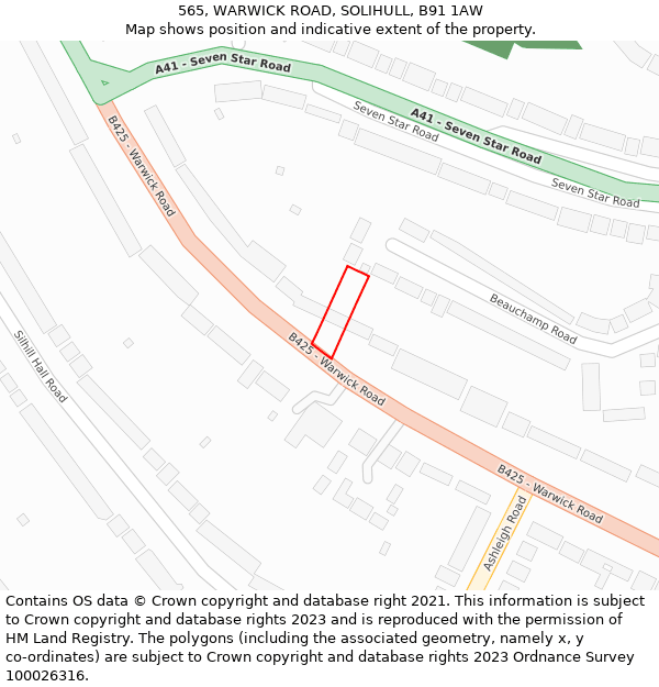 565, WARWICK ROAD, SOLIHULL, B91 1AW: Location map and indicative extent of plot