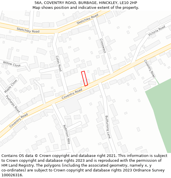 56A, COVENTRY ROAD, BURBAGE, HINCKLEY, LE10 2HP: Location map and indicative extent of plot