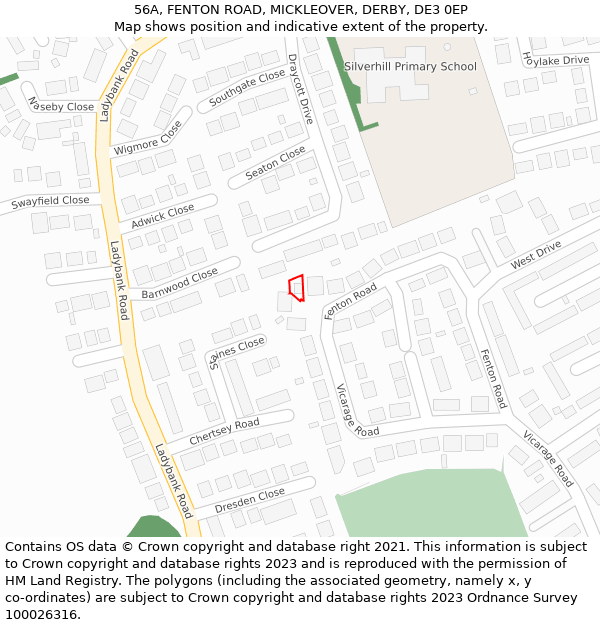 56A, FENTON ROAD, MICKLEOVER, DERBY, DE3 0EP: Location map and indicative extent of plot
