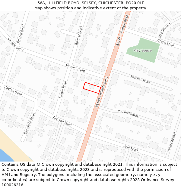 56A, HILLFIELD ROAD, SELSEY, CHICHESTER, PO20 0LF: Location map and indicative extent of plot