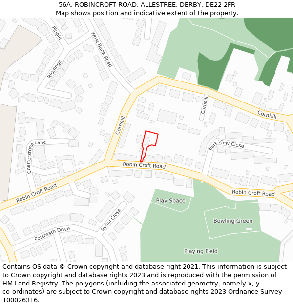 56A, ROBINCROFT ROAD, ALLESTREE, DERBY, DE22 2FR: Location map and indicative extent of plot