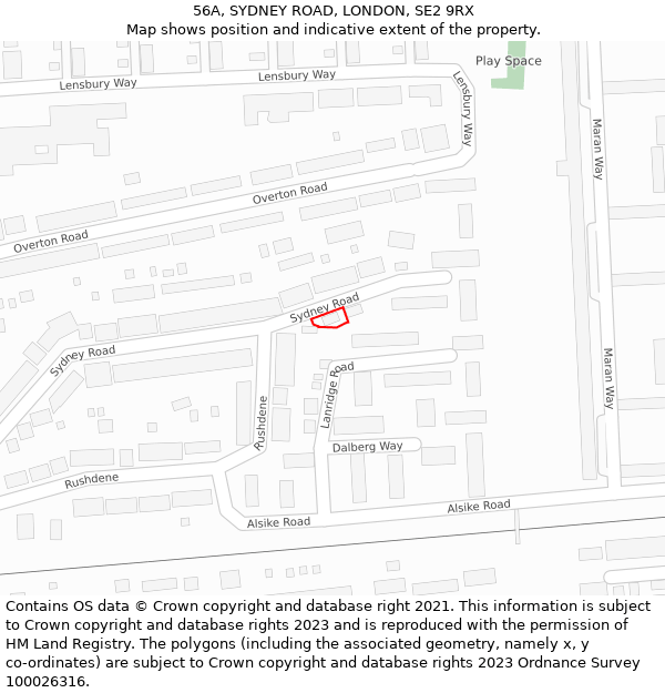 56A, SYDNEY ROAD, LONDON, SE2 9RX: Location map and indicative extent of plot