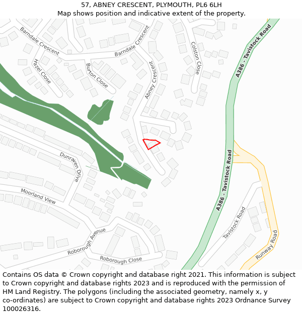 57, ABNEY CRESCENT, PLYMOUTH, PL6 6LH: Location map and indicative extent of plot