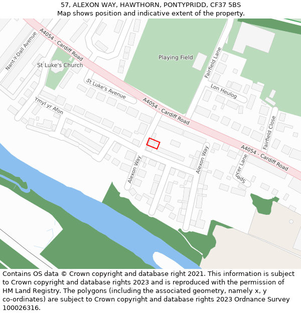 57, ALEXON WAY, HAWTHORN, PONTYPRIDD, CF37 5BS: Location map and indicative extent of plot