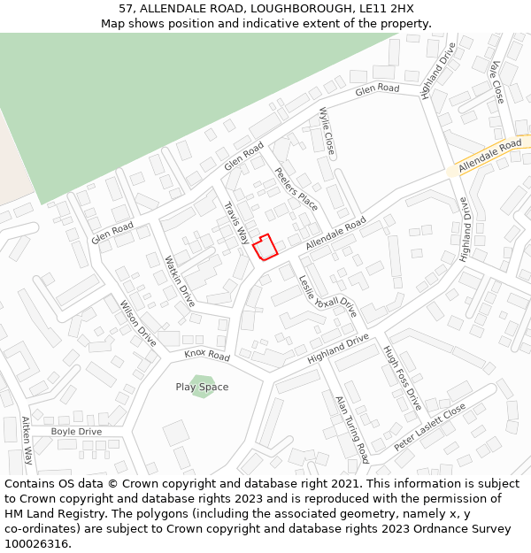 57, ALLENDALE ROAD, LOUGHBOROUGH, LE11 2HX: Location map and indicative extent of plot