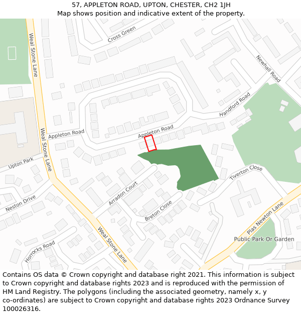 57, APPLETON ROAD, UPTON, CHESTER, CH2 1JH: Location map and indicative extent of plot