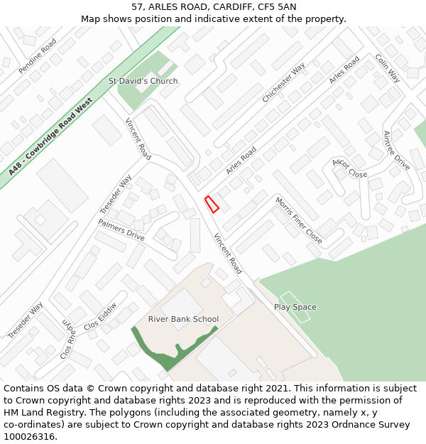 57, ARLES ROAD, CARDIFF, CF5 5AN: Location map and indicative extent of plot