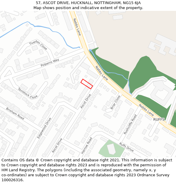 57, ASCOT DRIVE, HUCKNALL, NOTTINGHAM, NG15 6JA: Location map and indicative extent of plot