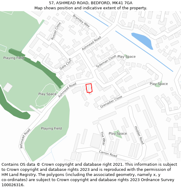 57, ASHMEAD ROAD, BEDFORD, MK41 7GA: Location map and indicative extent of plot