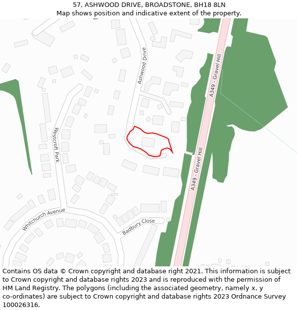 57, ASHWOOD DRIVE, BROADSTONE, BH18 8LN: Location map and indicative extent of plot