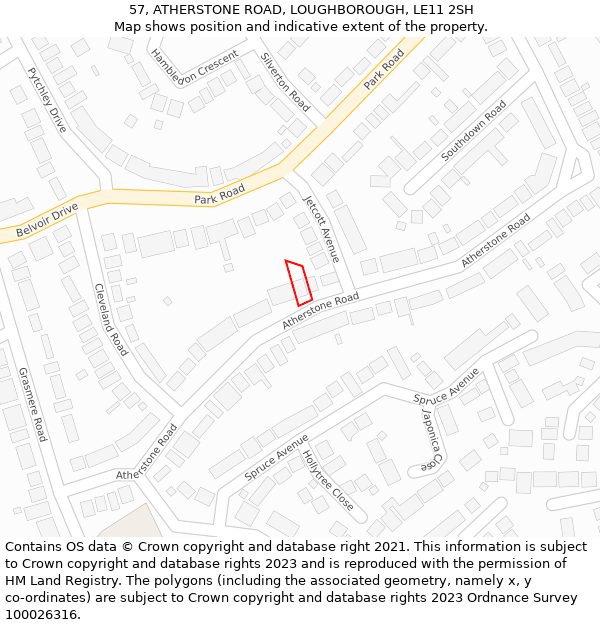 57, ATHERSTONE ROAD, LOUGHBOROUGH, LE11 2SH: Location map and indicative extent of plot