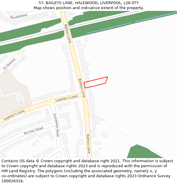 57, BAILEYS LANE, HALEWOOD, LIVERPOOL, L26 0TY: Location map and indicative extent of plot
