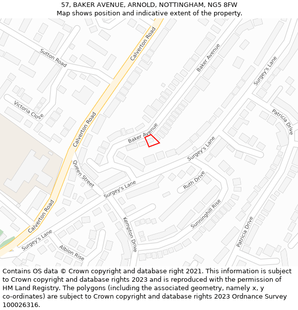 57, BAKER AVENUE, ARNOLD, NOTTINGHAM, NG5 8FW: Location map and indicative extent of plot