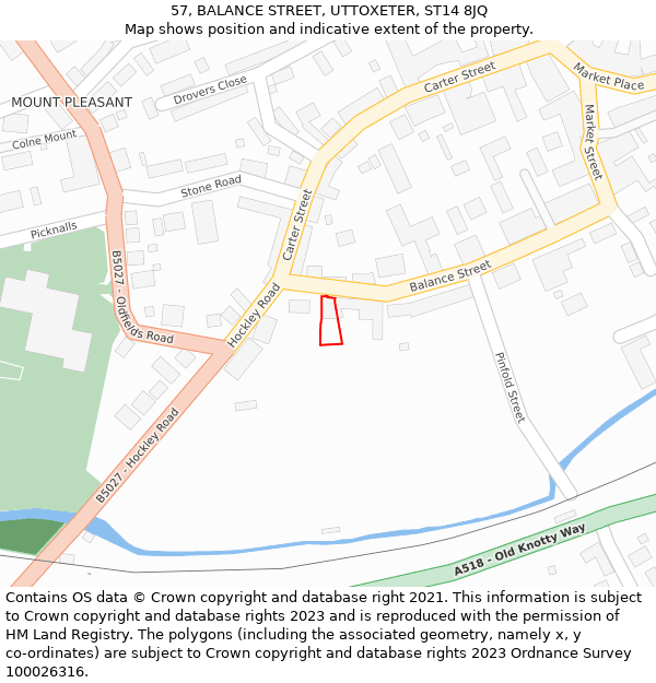 57, BALANCE STREET, UTTOXETER, ST14 8JQ: Location map and indicative extent of plot
