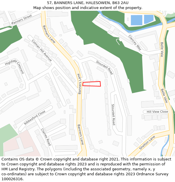 57, BANNERS LANE, HALESOWEN, B63 2AU: Location map and indicative extent of plot