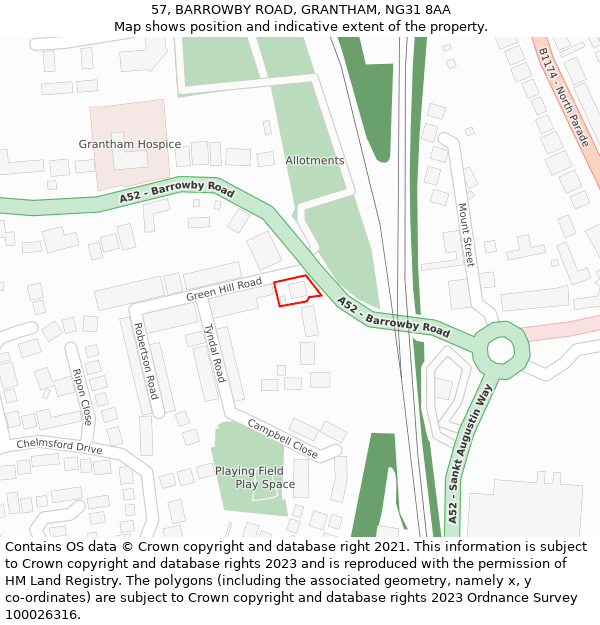 57, BARROWBY ROAD, GRANTHAM, NG31 8AA: Location map and indicative extent of plot