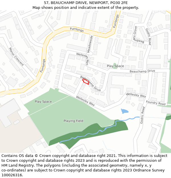 57, BEAUCHAMP DRIVE, NEWPORT, PO30 2FE: Location map and indicative extent of plot