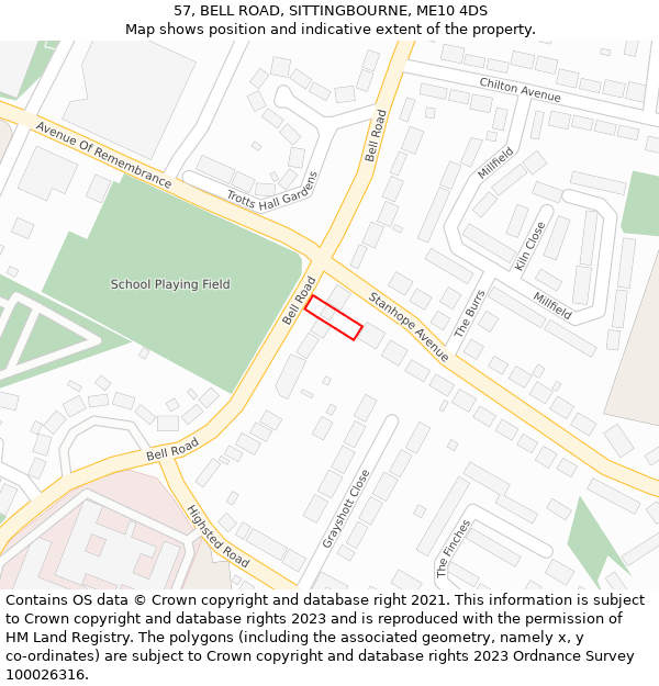 57, BELL ROAD, SITTINGBOURNE, ME10 4DS: Location map and indicative extent of plot