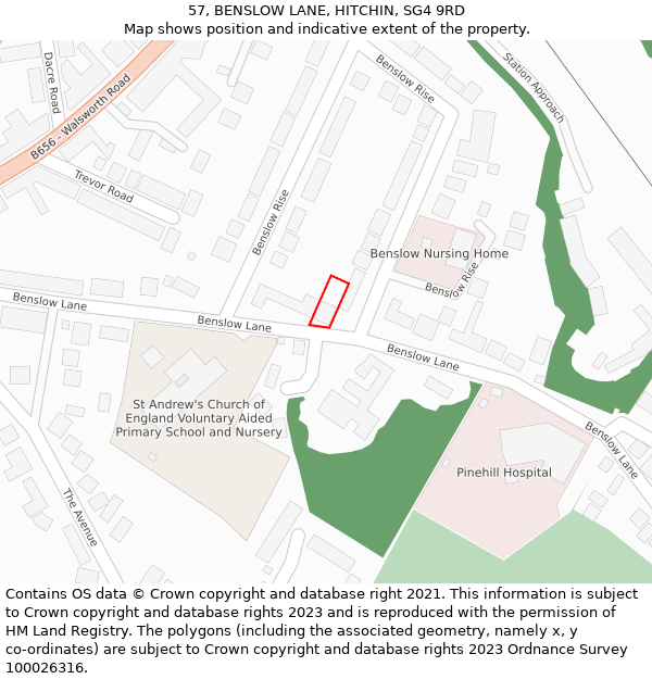 57, BENSLOW LANE, HITCHIN, SG4 9RD: Location map and indicative extent of plot