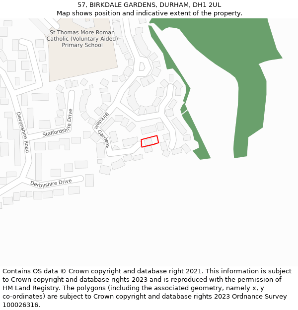 57, BIRKDALE GARDENS, DURHAM, DH1 2UL: Location map and indicative extent of plot