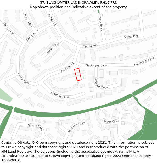 57, BLACKWATER LANE, CRAWLEY, RH10 7RN: Location map and indicative extent of plot
