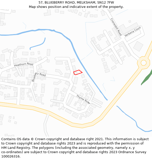 57, BLUEBERRY ROAD, MELKSHAM, SN12 7FW: Location map and indicative extent of plot