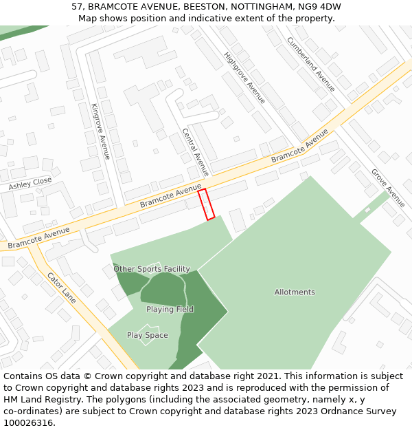 57, BRAMCOTE AVENUE, BEESTON, NOTTINGHAM, NG9 4DW: Location map and indicative extent of plot