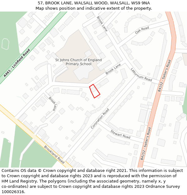 57, BROOK LANE, WALSALL WOOD, WALSALL, WS9 9NA: Location map and indicative extent of plot