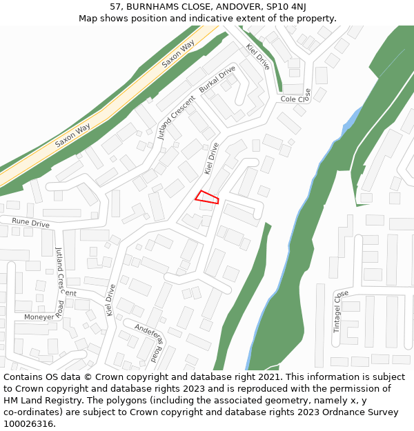 57, BURNHAMS CLOSE, ANDOVER, SP10 4NJ: Location map and indicative extent of plot