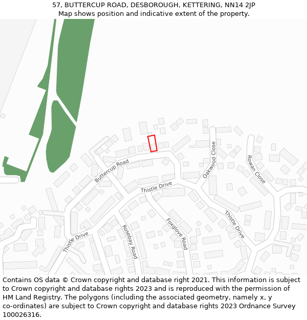 57, BUTTERCUP ROAD, DESBOROUGH, KETTERING, NN14 2JP: Location map and indicative extent of plot