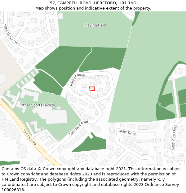 57, CAMPBELL ROAD, HEREFORD, HR1 1AD: Location map and indicative extent of plot