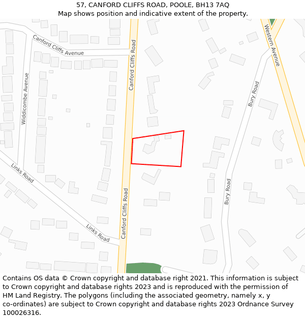 57, CANFORD CLIFFS ROAD, POOLE, BH13 7AQ: Location map and indicative extent of plot